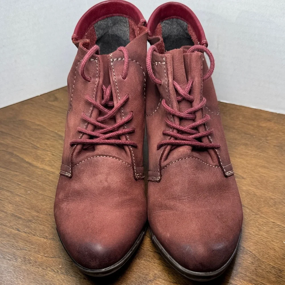 Tamaris Womens Burgundy Red Leather Lace-Up Ankle Heeled Boots, sz 40